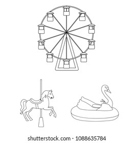 Amusement park outline icons in set collection for design. Equipment and attractions vector symbol stock web illustration.