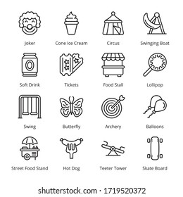 Amusement Park outline Icons - stroke, vector