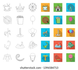Amusement park outline,flat icons in set collection  design. Equipment and attractions vector symbol stock web illustration.