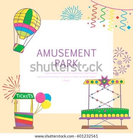 Amusement Park Playground Background Carousel Hot Stock Vector