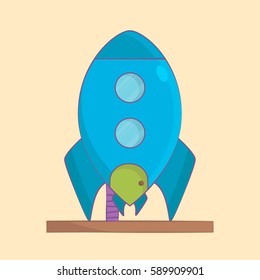 Amusement Park and Playground Icon in Cartoon Style. Carousel Rocket Spaceship. Vector illustration.
