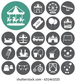 Amusement park, playground icon set. Vector illustration
