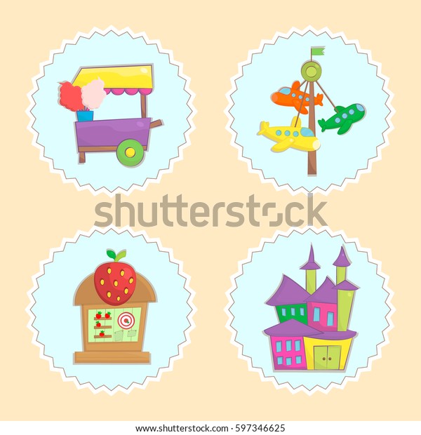 Amusement Park Playground Stickers Cartoon Style Stock