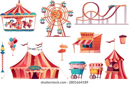 Amusement Park Rides And Attractions Set