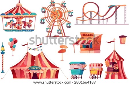 Amusement Park Rides And Attractions Set