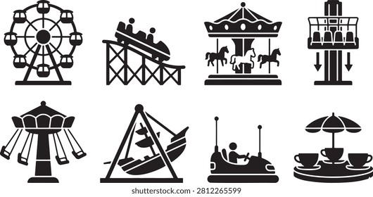 Amusement park rides ferris wheel roller coaster bumper cars silhouettes