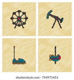 amusement park rides icons in Hatching style