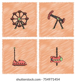 amusement park rides icons in Hatching style