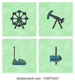 amusement park rides icons in Hatching style