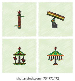 amusement park rides icons in Hatching style