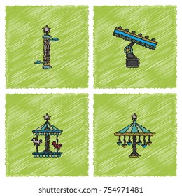 amusement park rides icons in Hatching style