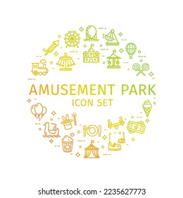 Amusement Park Round Design Template Thin Line Icon Concept for Promotion, Marketing and Advertising. Vector illustration