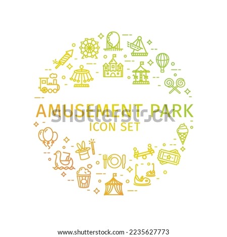 Amusement Park Round Design Template Thin Line Icon Concept for Promotion, Marketing and Advertising. Vector illustration