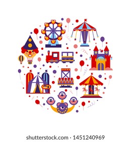 Amusement Park of Round Shape, Childish Style Design Element Can Be Used for Fabric, Wallpaper Vector Illustration