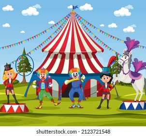 Amusement park scene with circus dome illustration