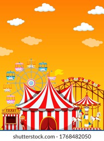 Amusement park scene at daytime with blank yellow sky illustration