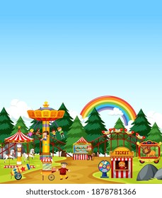 Amusement park scene at daytime with blank bright blue sky illustration