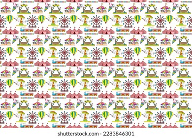 Amusement park seamless pattern drawing in cartoon vector