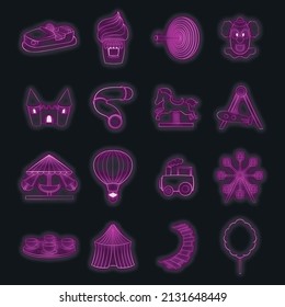 Amusement Park set icons in neon style isolated on a black background