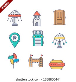 amusement park set vector illustration icon