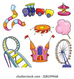 amusement park, set, vector illustration on white background