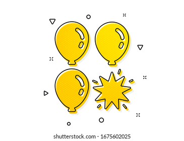 Amusement park sign. Balloon dart icon. Pop the balloon symbol. Yellow circles pattern. Classic balloon dart icon. Geometric elements. Vector