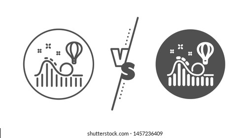 Amusement park sign. Versus concept. Roller coaster line icon. Carousels symbol. Line vs classic roller coaster icon. Vector