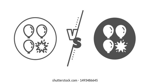 Amusement park sign. Versus concept. Balloon dart line icon. Pop the balloon symbol. Line vs classic balloon dart icon. Vector