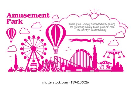 Amusement Park Silhouette Background Illustration - Vector