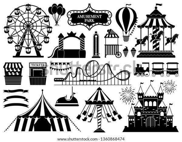 Amusement Park Silhouette Carnival Parks Carousel Stock Vector Royalty Free