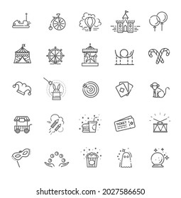 Amusement park sings set. Thin line art icons. Fairground