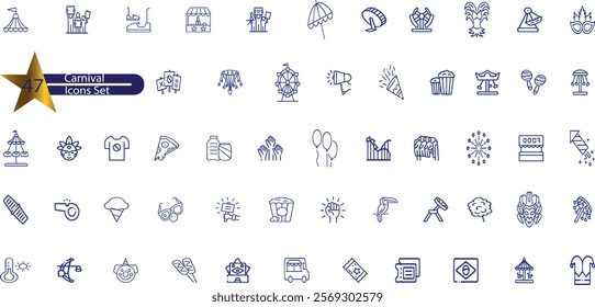 Amusement park sings set. Thin line art icons. Linear style illustrations isolated