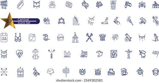 Amusement park sings set. Thin line art icons. Linear style illustrations isolated