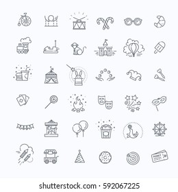 Amusement park sings set. Thin line art icons. Linear style