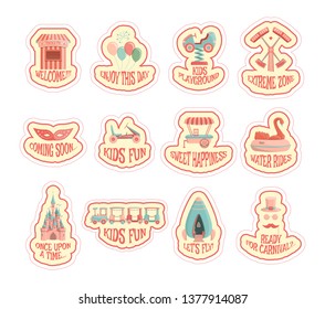 Amusement park sticker set. Vector illustration