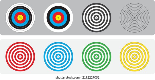 Amusement park target board. Archery target board. Bullseye dartboard isolated on white background. Symbol of success for business competition. target center.