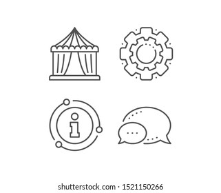 Amusement park tent line icon. Chat bubble, info sign elements. Circus tickets office sign. Linear circus tent outline icon. Information bubble. Vector