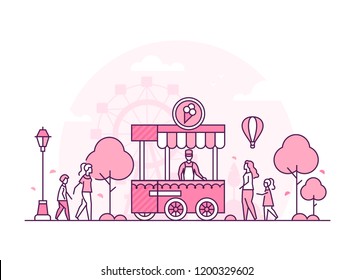 Amusement park - thin line design style vector illustration