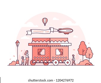 Amusement park - thin line design style vector illustration