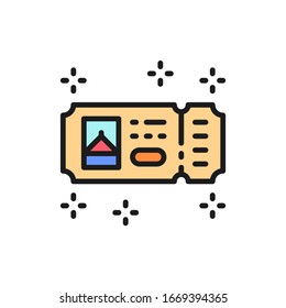 Amusement park ticket flat color line icon.