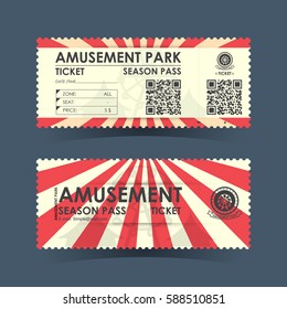 Amusement park ticket. Vintage design element . Vector illustration.