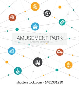 amusement park trendy web template with simple icons. Contains such elements as Ferris wheel, Carousel, Roller coaster, carnival icons