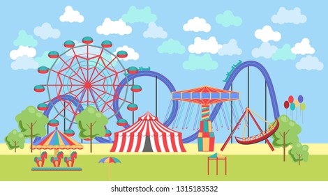 Amusement Park Vector Illustration Cartoon Flat Stock Vector (Royalty ...