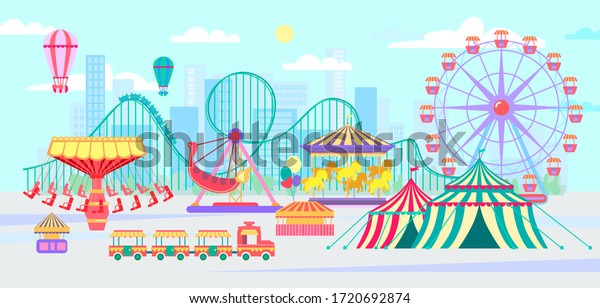 Amusement Park Urban Landscape Carousels Roller Stock Vector (Royalty ...