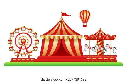 Amusement park. Vector 3d illustration isolated on white background.