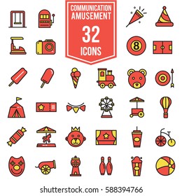 amusement park vector flat icons set, illustration EPS10
