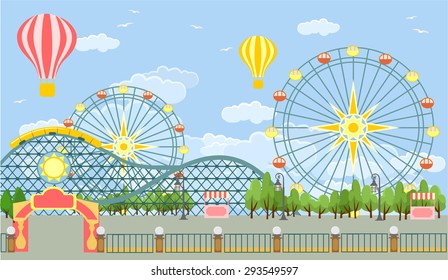 Amusement park. Vector flat illustration