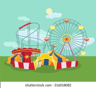 Amusement Park Concept Tiny People Carousels Stock Vector (Royalty Free ...