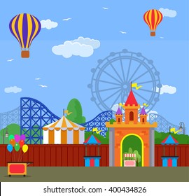 Amusement park. Vector flat illustration