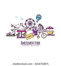 Amusement park vector illustration, attraction banner template for your design